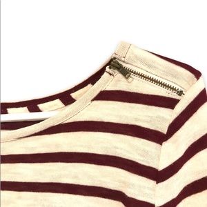 Ann Taylor LOFT Women’s Size Small Long Sleeve Top, Cream with Maroon Stripes